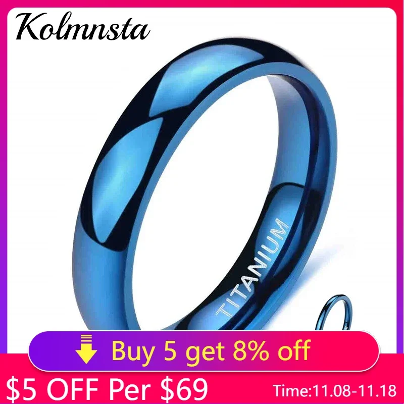 Kolmnsta 2/4mm Titanium ring Polished Blue For Men and Women Cool Rings for Party Unisex Wedding Band Couple Jewelry Love Gift