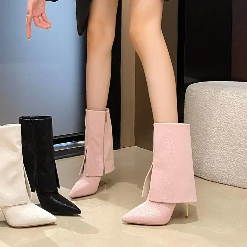 

Сексуальные узкие женские ботильоны с острым носком, осень/зима 2022, новые универсальные и стильные брючные ботинки на высоком каблуке