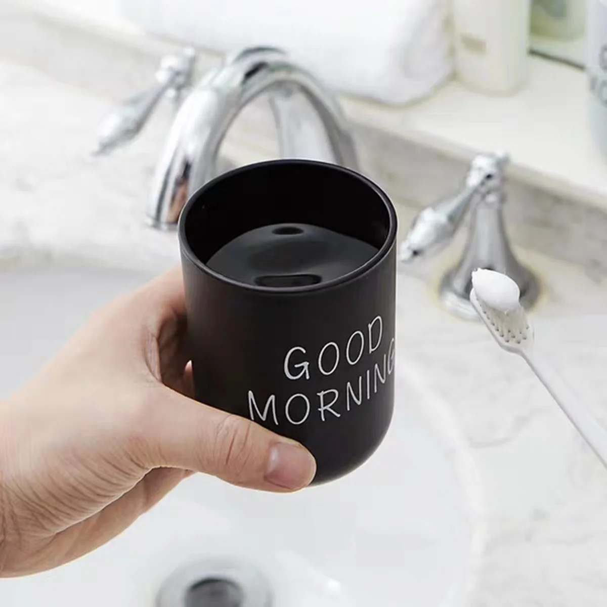 1 PC / 2PCS Simple Couple Toothbrush Cup, Plastic Mouthwash Cup, Bathroom Water Cup, Bathroom Accessories, Home Decoration