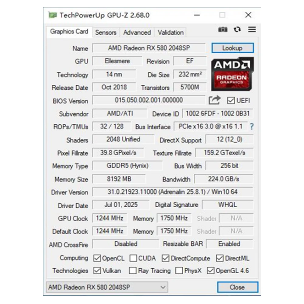 AMD Radeon RX 580 2048SP 8GB GDDR5 256Bit PCIE 3.0*16 Desktop Gaming Video Card For PC Computer Game 14NM  8PIN HDMI*6