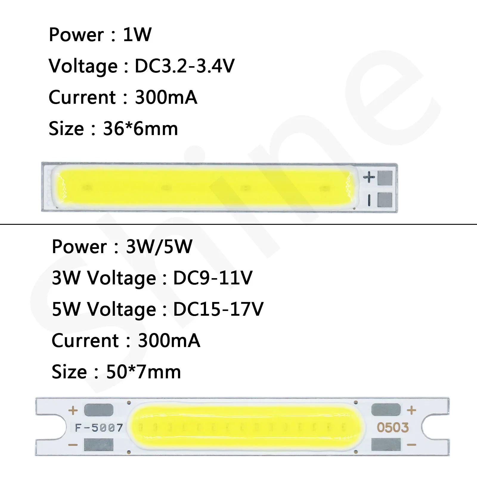 Imagem -04 - Cob Levou Chip 1w 3w 5w Dc3v 9v 12v 15v Adequado para Carro Bicicleta Lanterna Elétrica Parede Manutenção do Tubo Pcs