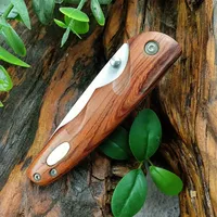 Folding Tactical Pocket Knife 440C Stainless Steel Wooden Handle Outdoor Self-defense EDC Hunt Camping Multi-tools Ball Bearing