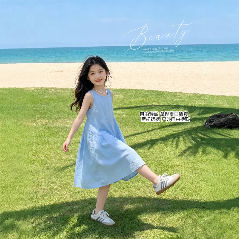 

Adorable dress for girls, blue summer cotton dress for girls2026New thin summer skirts for children