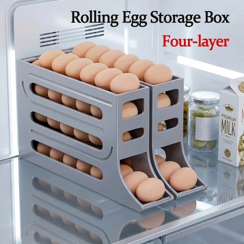 Automatic Rolling Egg Storage Box 4 Layer Large Capacity Fridge Egg Dispenser Organizer Rack