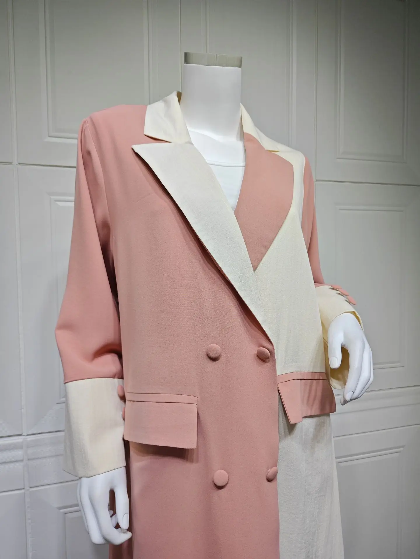 

2025 New Women Patchwork Long Coat Lapel Collar Dubai Open Abaya Turkey Kaftan Kimono Jalabiya Kebaya Caftan Robe Muslim Dress