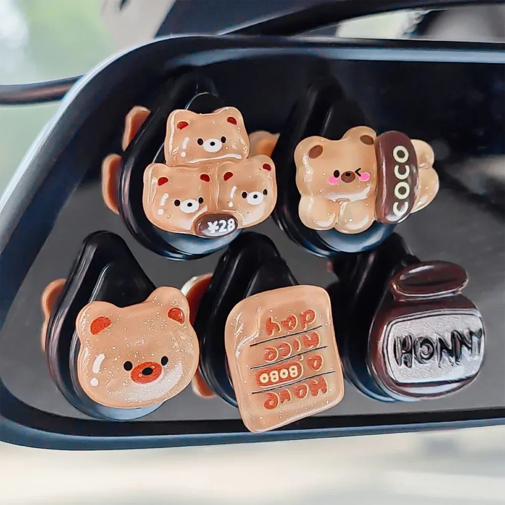 Cartoon Bear Small Hook Car Seat Back Self Adhesive Hook Cute Honey Pot Bear Dessert Auto Dashboard Decor Hanging Storage Hook