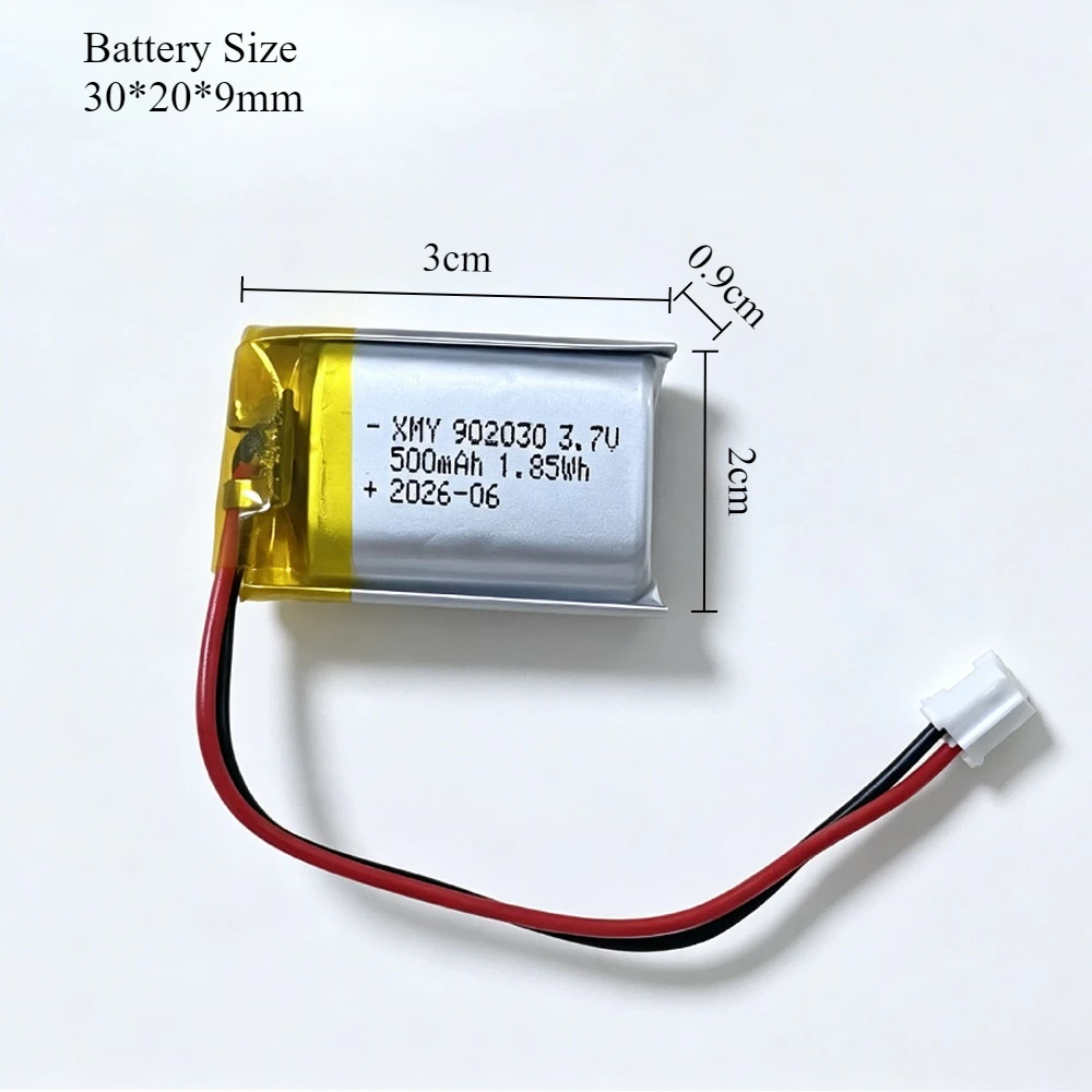 902030 3.7V 500mAh 1.85Wh Lithium Polymer Rechargeable Battery with Protection Board for Bluetooth Speaker LED Lights MP3 GPS