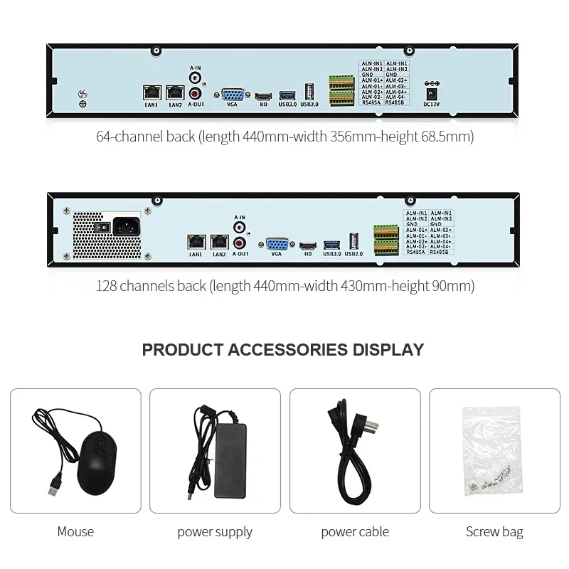 System bezpieczeństwa Smart NVR 128-kanałowy H.265/H.264 z obsługą kamer IP 4K/8M, rejestrator sieciowy.