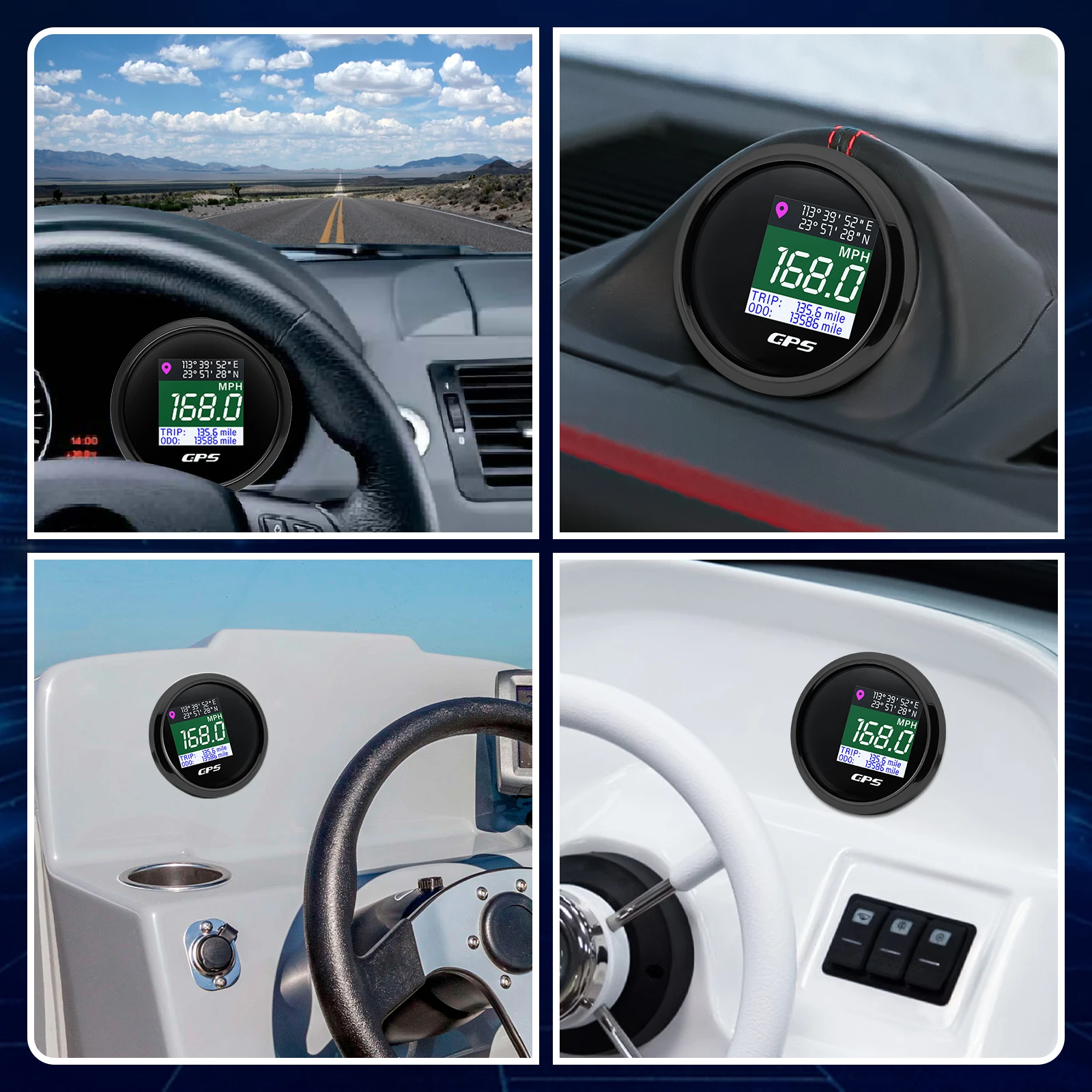 مقياس السرعة الرقمي 52 مم GPS مع هوائي GPS 0-999 KMH، MPH، وحدة عقدة TFT شاشة رحلة ODO عداد المسافات لسيارة قارب يخت