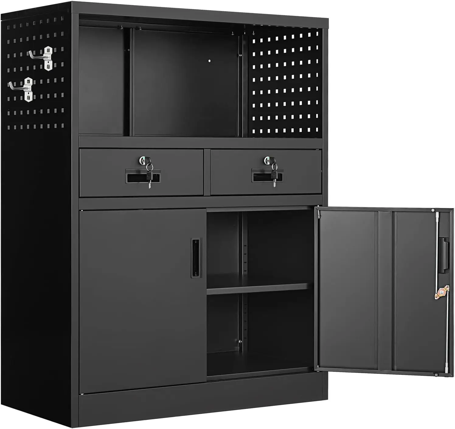 2 Drawers, Metal Storage Cabinet with Locking Doors and Shelves - 41.3