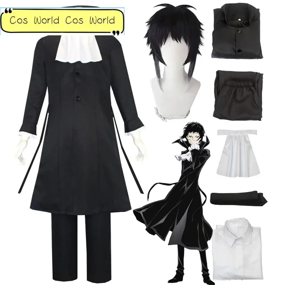 Ryunosuke Akutagawa Cosplay Anime Bungo Stray Dogs Akutagawa Ryunosuke Cosplay Costume Cloak Wig Black Uniform Halloween Clothes