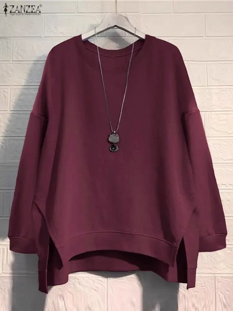 ZANZEA 女性ヴィンテージ秋スウェットプルオーバートップス 2025 長袖ジャンパー冬 O ネックカジュアルルーズ固体女性スウェット