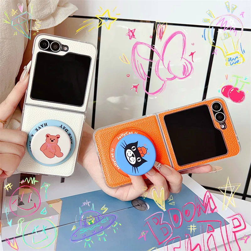 حافظة هاتف مغناطيسية بحامل كلب كرتوني لهاتف سامسونج جالاكسي Z Flip 7 FE 6 5 4 غطاء جلدي مقاوم للصدمات #2