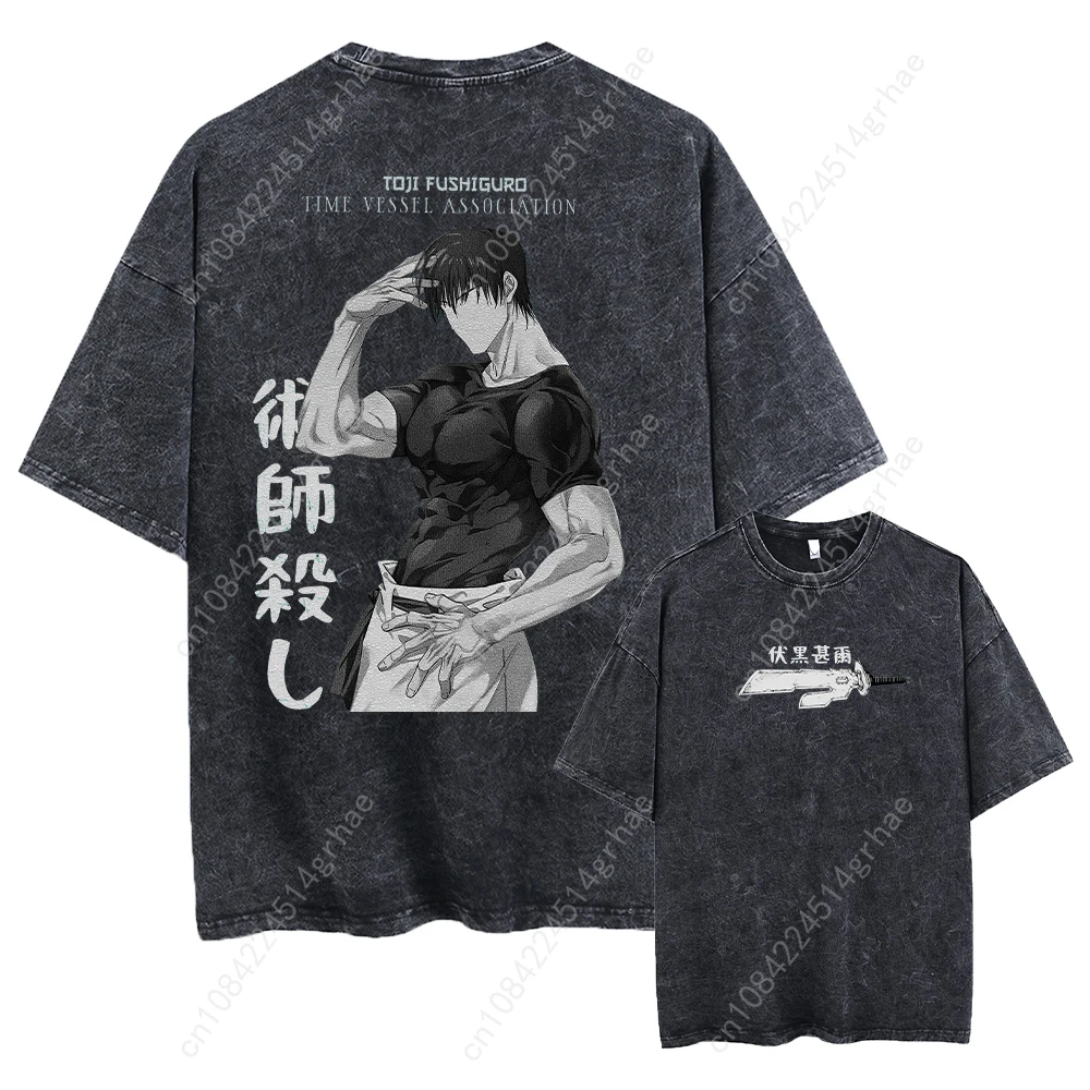 Harajuku Japanische Anime Streetwear Grafik T-Shirt Sommer Kurzarm Baumwolle T-shirt Jujutsu Kaisen Druck Vintage Gewaschen T-shirt