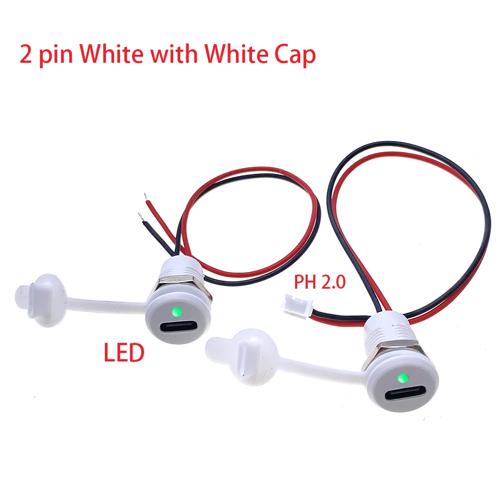 2/5PC USB C high current charging socket with nut snap lock plate TYPE-C LED Lamp female type C waterproof female connector Jack