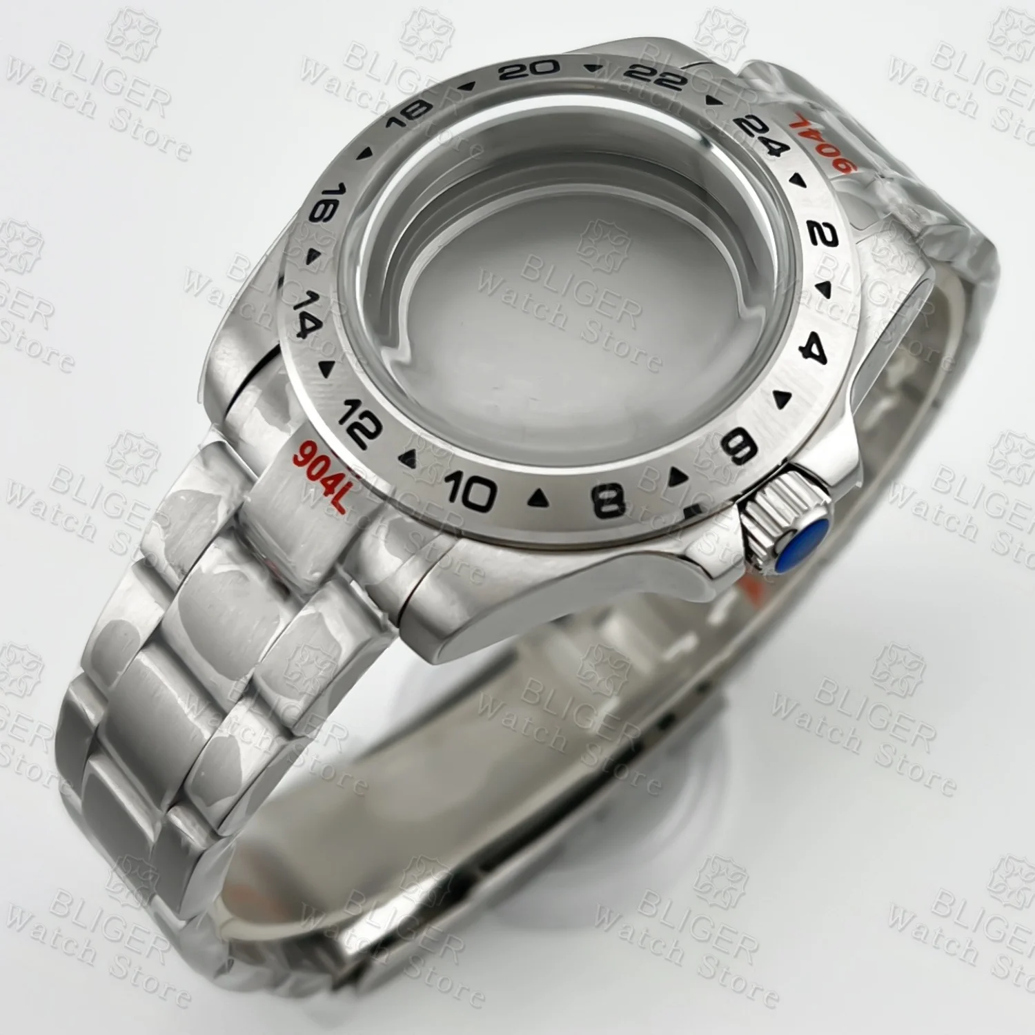 BLIGER 40mm Explore 2 Case Solid Bezel Dome Shaped Glass Fits NH34 NH35 NH36 ETA2824 PT5000 Movement Stainless Steel Bracelet