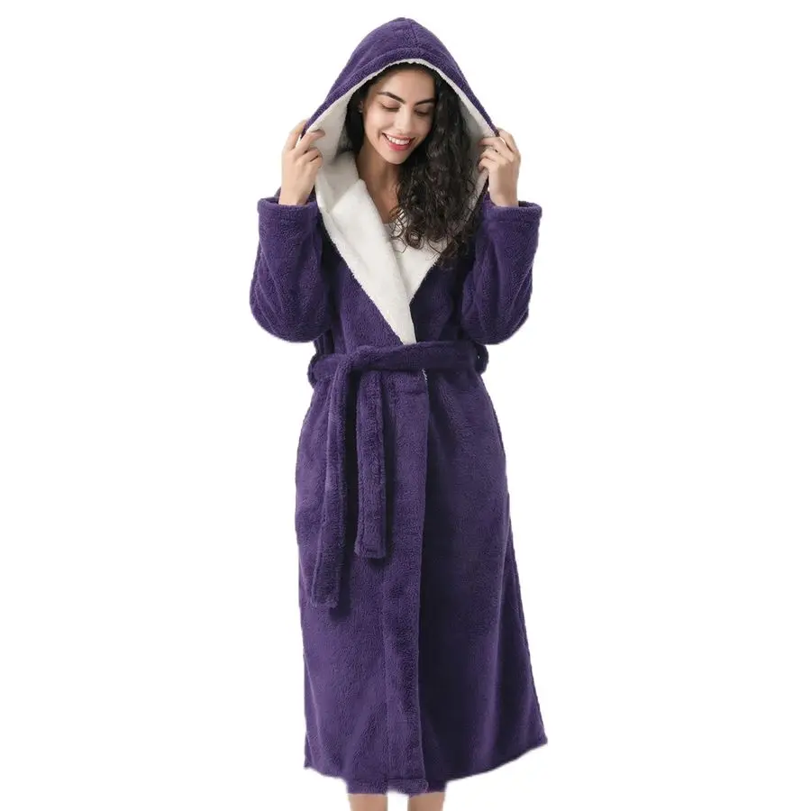 

Халаты для женщин, теплый толстый флисовый пушистый роскошный уютный мягкий халат с капюшоном, зимний дом, полная длина