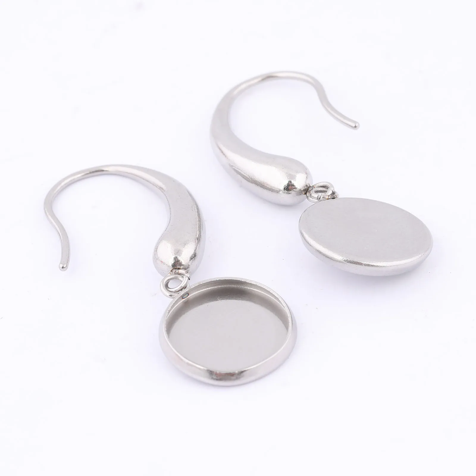 10pcs Stainless Steel Ear Wire Hooks Findings Fit 12mm Cabochon Earring Base Setting Blanks Diy Jewelry Making Acccessories