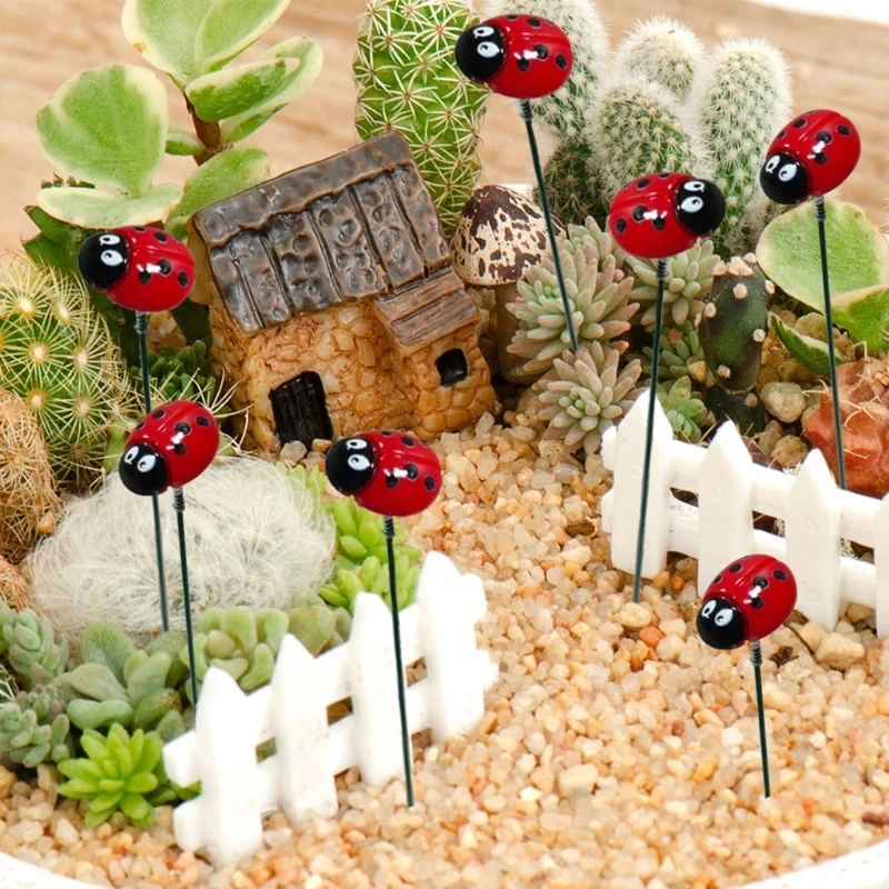 20 pz Coccinella Paletto da Giardino Decorazione Cortile Pianta Ornamenti da Prato Vaso Fiori Bastone 203C