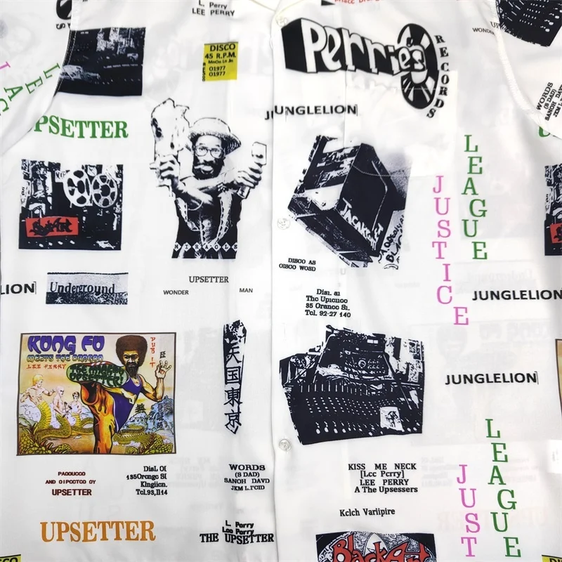 Trend Black White WACKO MARIA Full Print Poster Tenkoku Tokyo Hawaii Short Sleeve Shirt WACKO MARIA Shirt