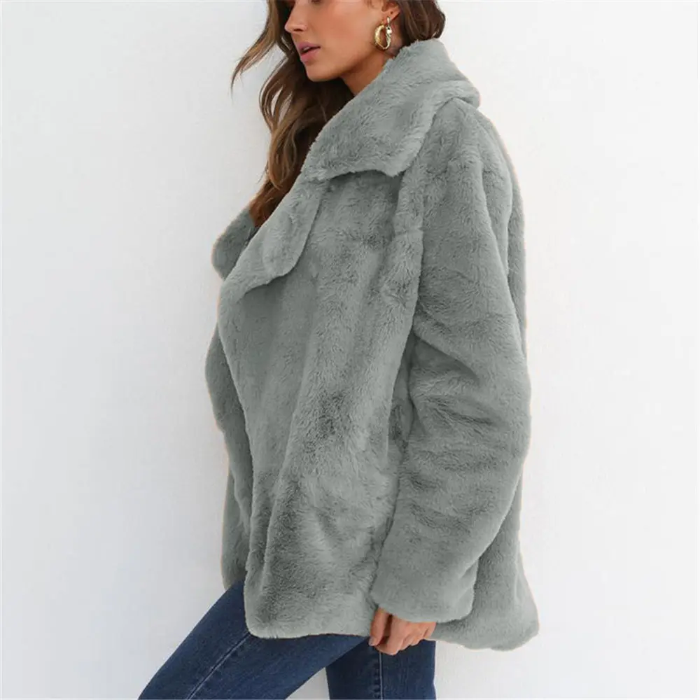 Giacca da donna in pelliccia sintetica autunno Faux Mink Cardigan Vintage risvolti Puffy Suit Jacket Plus Size 3XL Fleece Tops