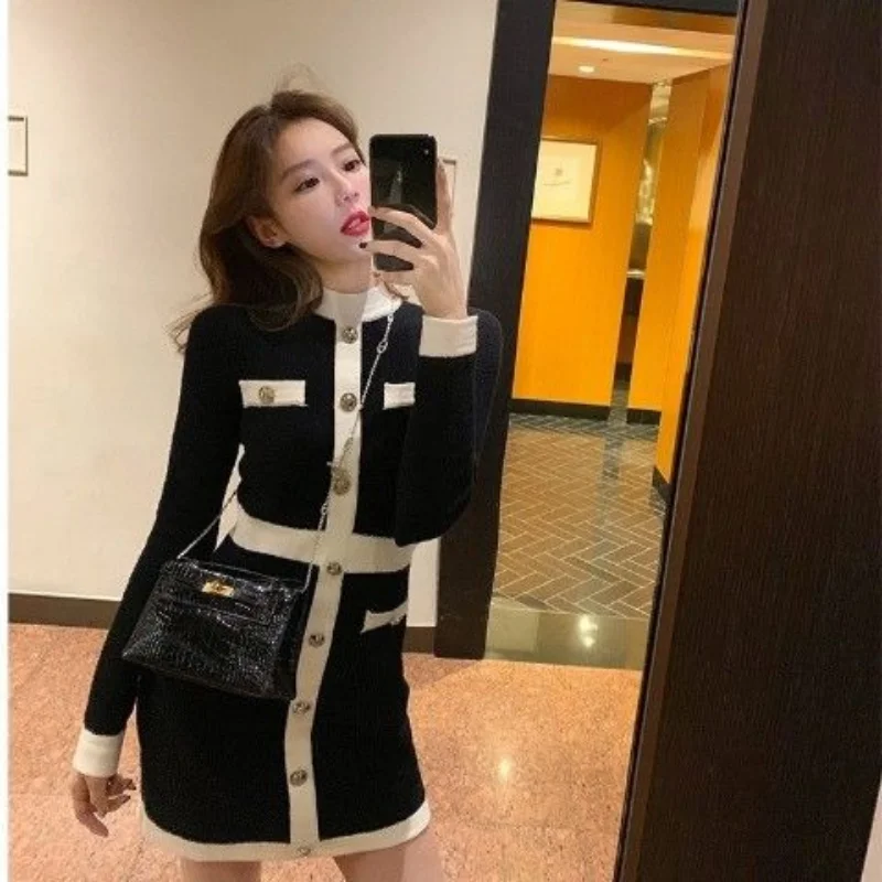 Vintage Sexy Sweater Dress for Women Elegant Knitted Bodycon Woman Harajuku Aesthetic Autumn Winter Casual Mini Korean Fashion