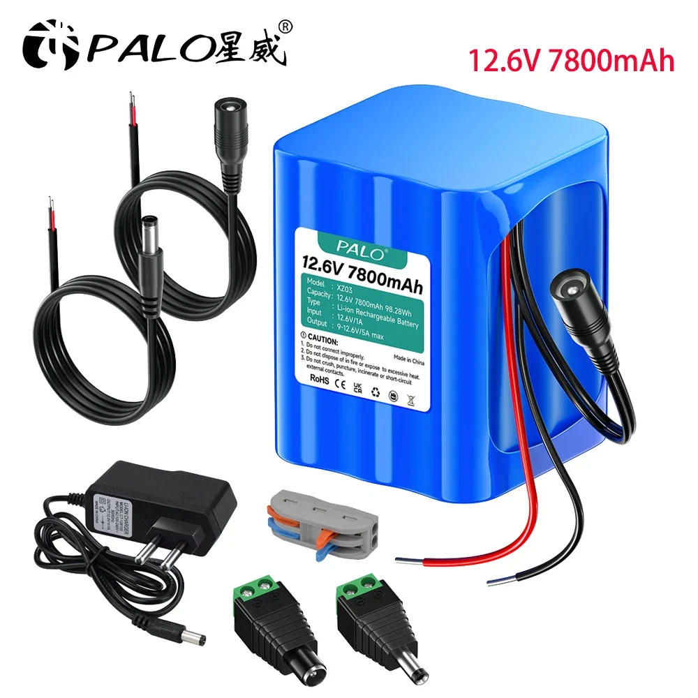 

12.6V 7800mAh Li-ion Battery for RC Radio Control Camera Camcorder Solar Light Street Lamp Train Toys for Batteries with Charger