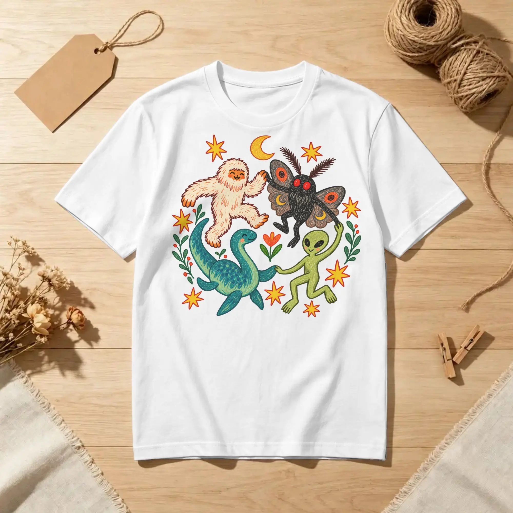 Dancing Cryptids T-Shirt for Men Women Bigfoot Alien Mothman Loch Ness Monsters 100% Cotton Tee Shirt T Shirt 6XL Clothes