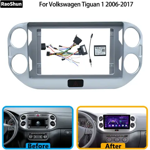 For Volkswagen VW Tiguan 1 2006-2017 Car Android Radio Screens 10 Inch Frame 16PIN Power Cables Harness Canbus Box Adapter