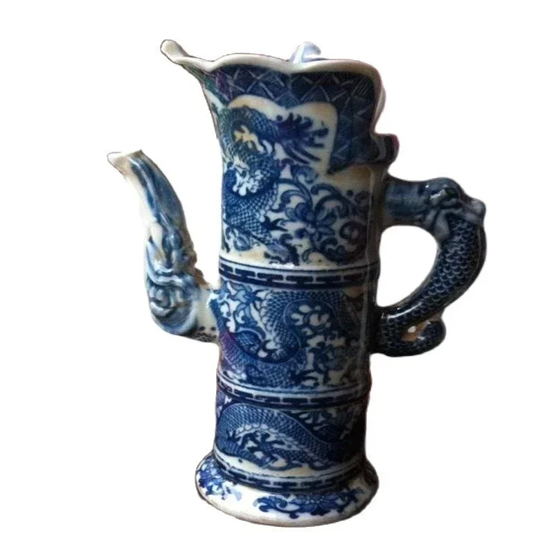 The Blue and White Porcelain Collection of Qing Dynasty Antique Bamboo Pot Old Vintage Jingdezhen Home Furnishing Ornaments