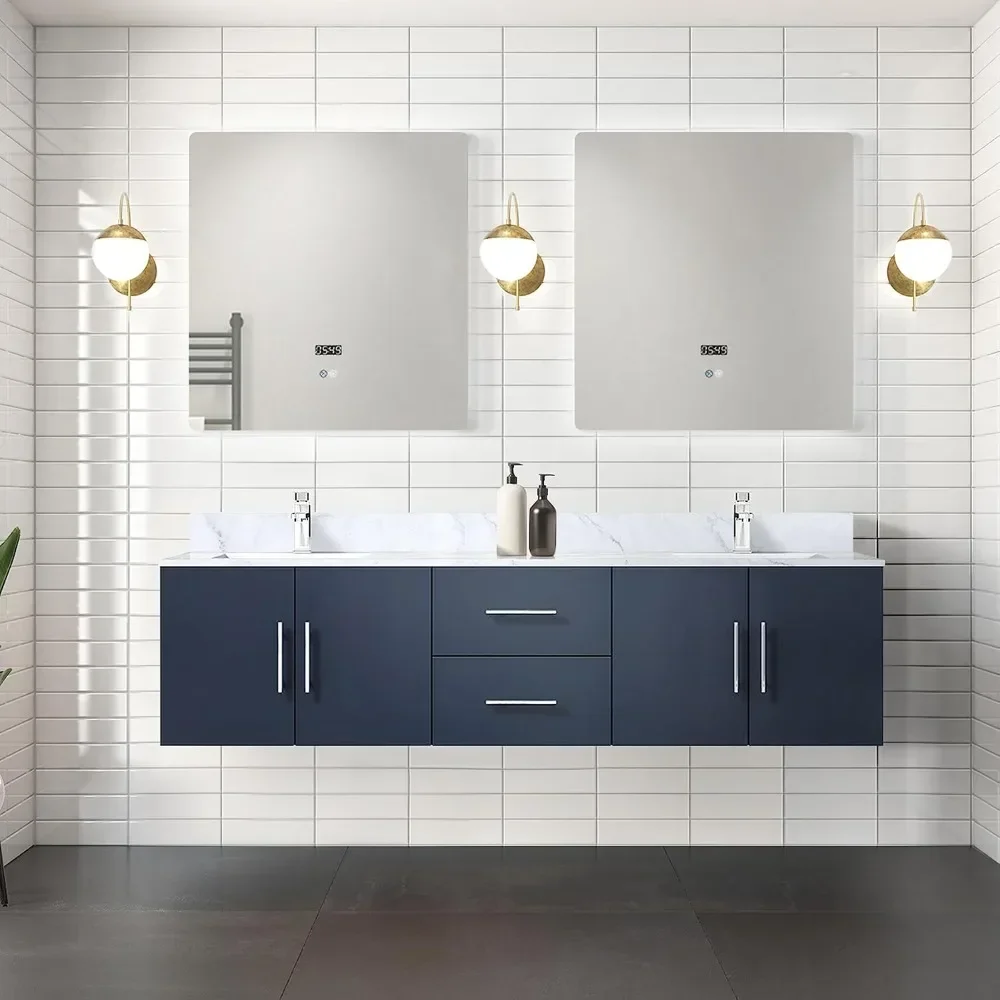 

72 in. W x 22 in. D Navy Blue Double Bath Vanity and Carrara Marble Top