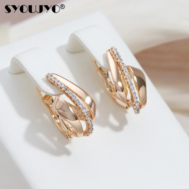 

SYOUJYO 585 Rose Gold Color Earrings For Women Natural Zircon Wax inlaid Wave Shape Luxury Jewelry