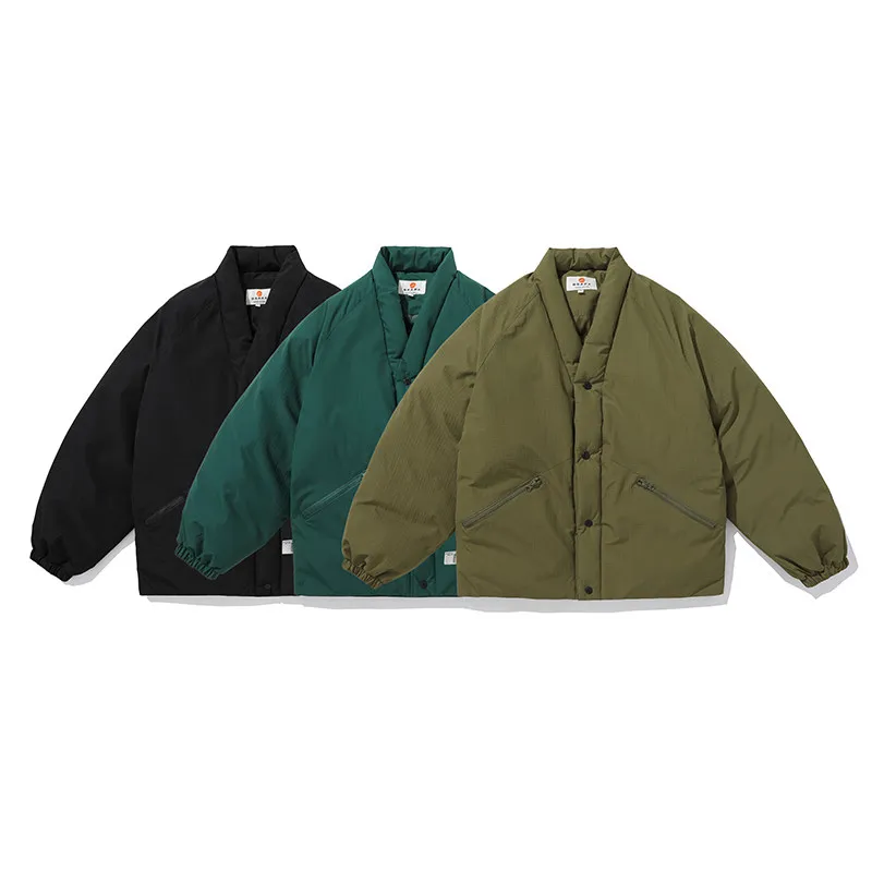 

Зимняя мужская хлопковая куртка в стиле ретро, модная, свободного кроя, однотонная, повседневная, с V-образным вырезом, в стиле Cityboy