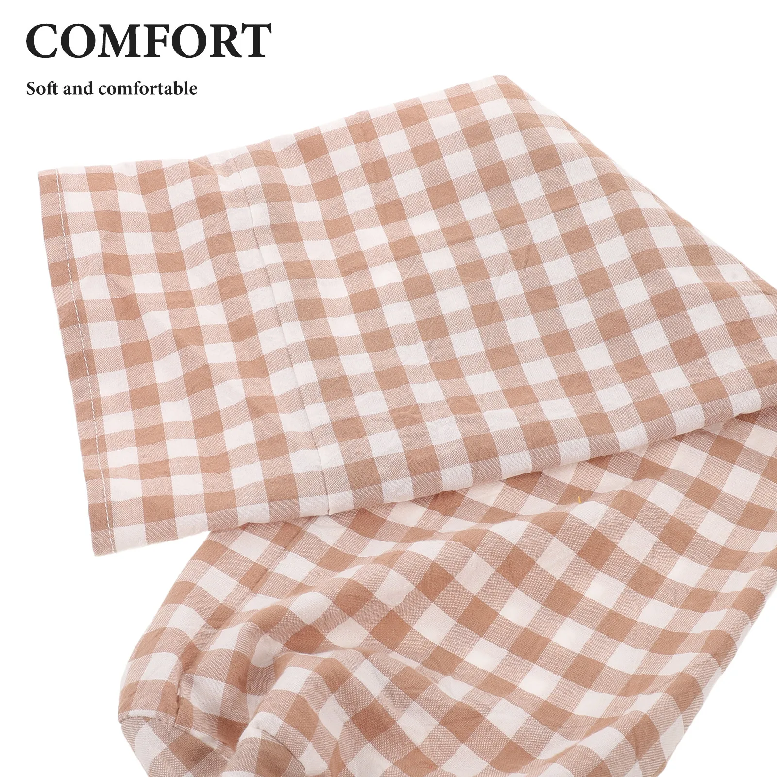 Round Cotton Pillowcase Breathable Soft Neck Roll Pillow Cover 15.8x4in Checked Cylindrical Pillow Cushion Cover for Sofa