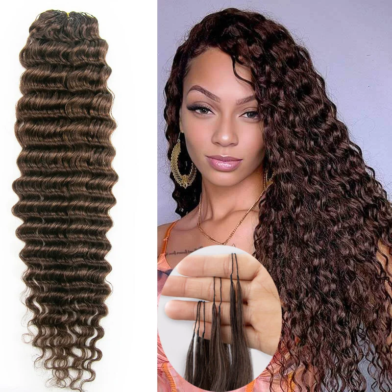 

# Наращивание волос для женщин: 4 пучка глубоких волнистых прядей из натуральных волос, невидимые бесшовные косы-перья, цвет шоколадно-коричневый, 60 г/упаковка