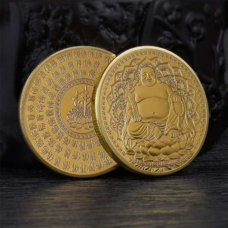 البوذية مايتريا بوذا عملة تذكارية يبتسم بوذا محظوظ عملة بوذا الرحمة المعتقد الديني الرجعية الأنواع تنقش