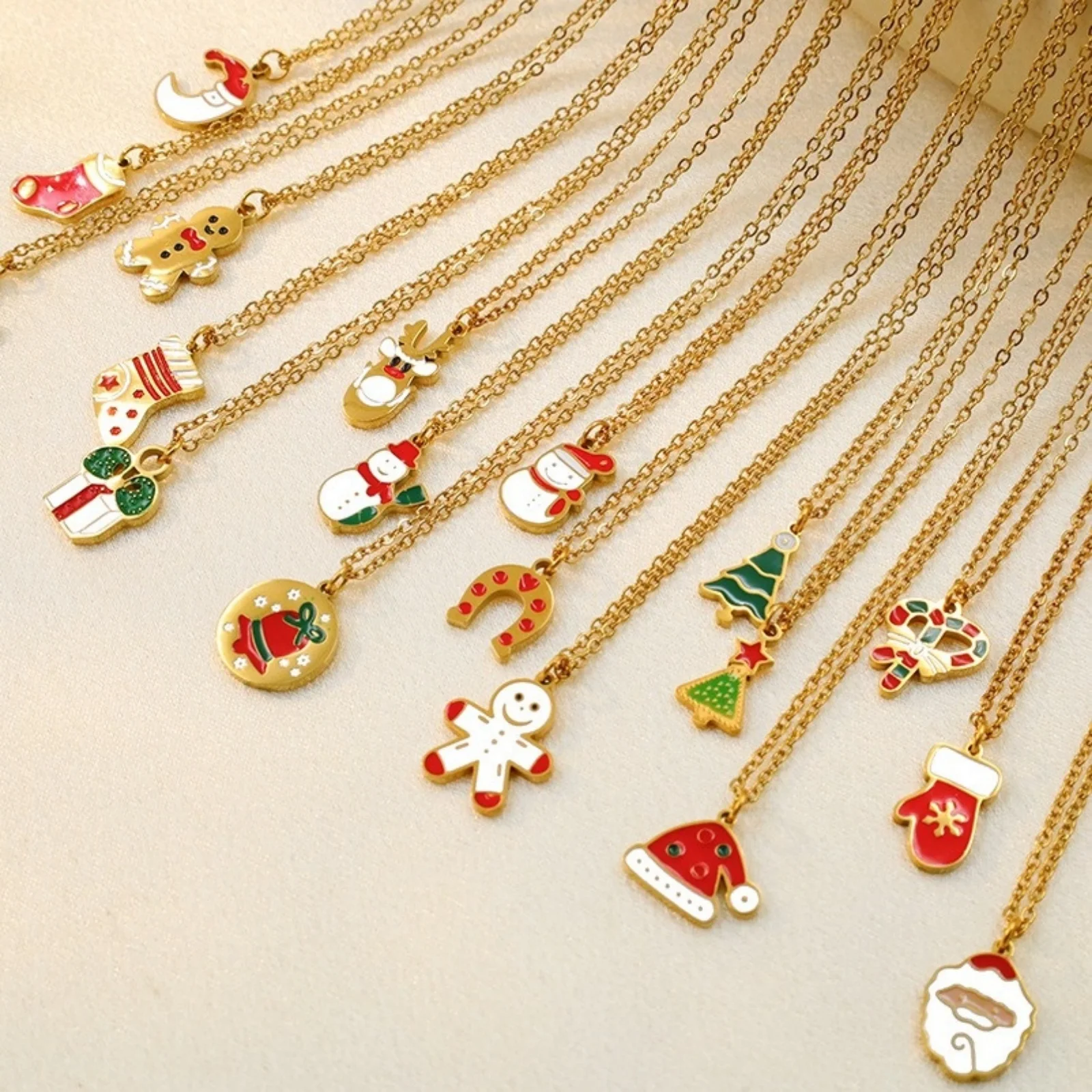1 Piece Enamel Christmas Pendant Charm Necklace 304 Stainless Steel 18K Gold Plated 39cm(15.4