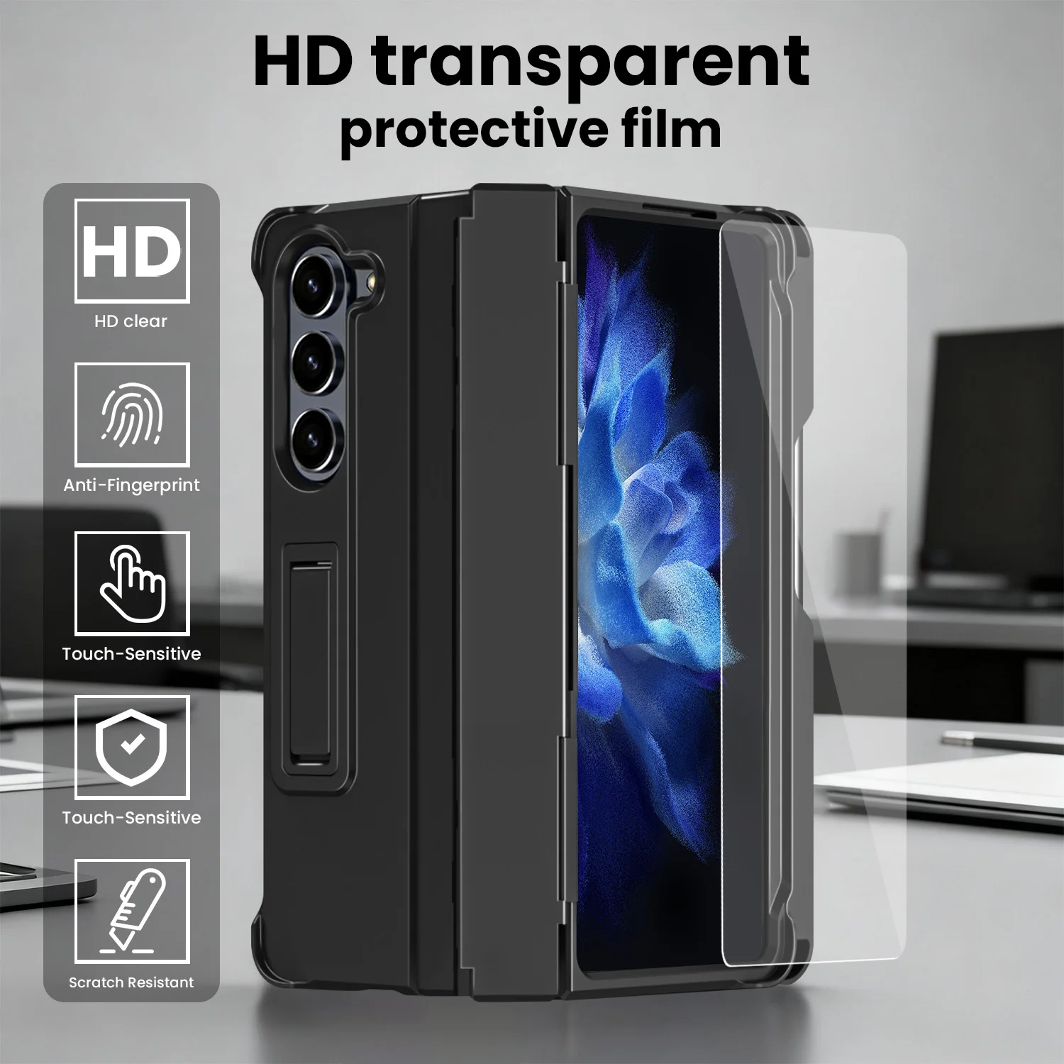 Geeignet für Samsung Fold7/Fold6/Fold5/Fold4/Fold3 Ständer, Stylus, Gehärtetes Glas Vollschutz-Klapphülle für Smartphones – Detail 4