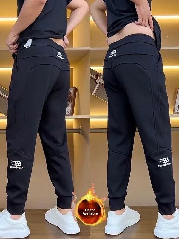

Men's Casual Trousers Autumn Winter Embroidered Fce Lined Cuffed Thiened Sweatpants Faionable Elastic Faion