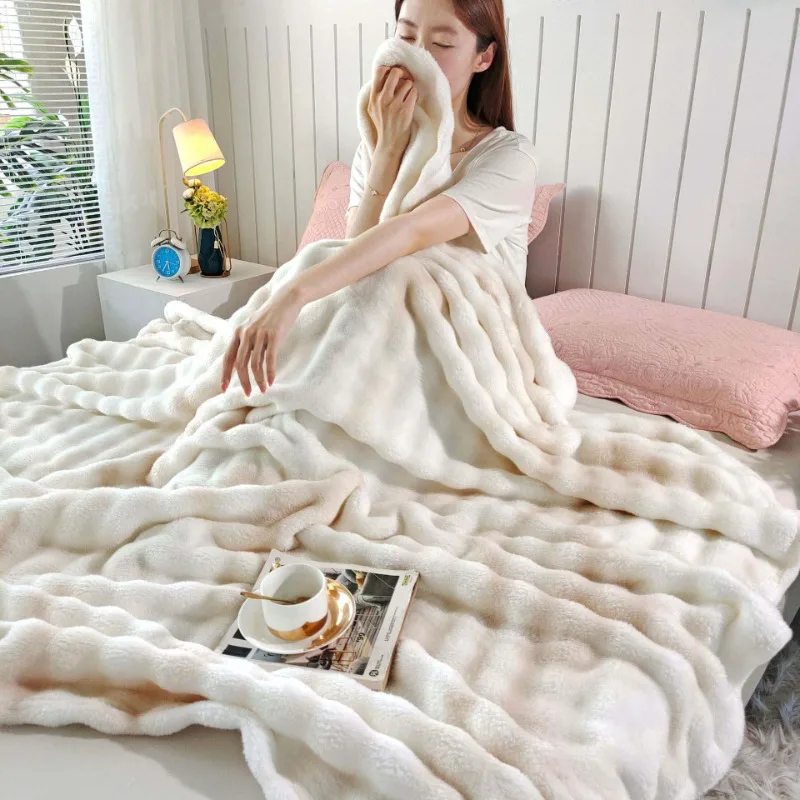 

Modern Simple Flannel Thick Blanket Winter Fluffy Plush Bedroom Warm Blanket Bed Cover Sofa Nap Blanket Home Supplies