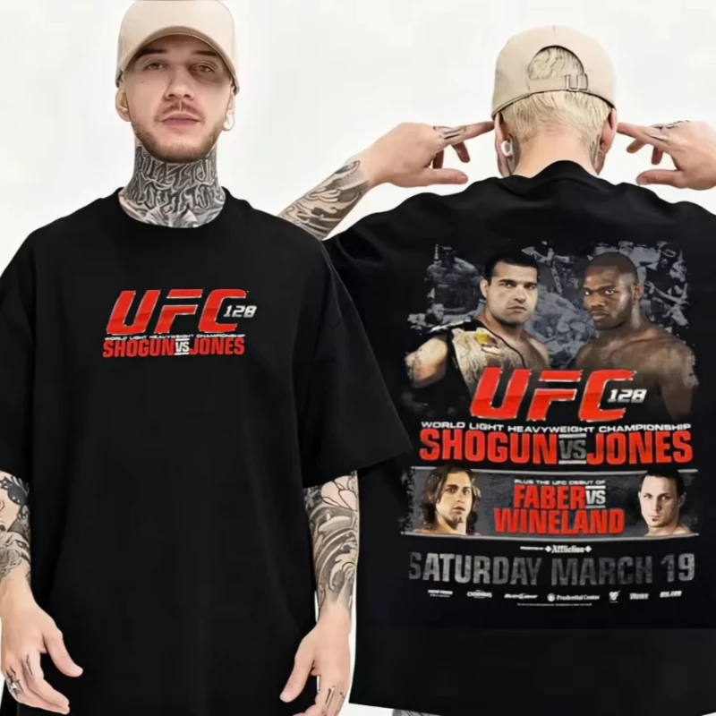

Футболка с ретро-дизайном UFC 128: Джон Джонс против Шогуна, хлопок, оверсайз, короткий рукав, повседневная, спортивная, уличная одежда для мужчин и женщин