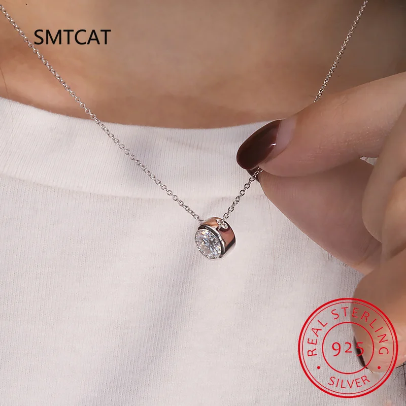 D color Round Excellent Cut Moissanite Pendant Bezel Setting 1CARAT 6.5MM Gift for Women Pendant Necklace Plated 14K White Gold