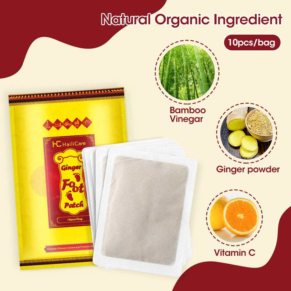 رقع قدم إزالة السموم من الزنجبيل والزنجبيل ، تنظيف عميق ، ملصق مضاد للتورم ، إزالة السموم من الجسم ، وسادة القدمين ، 10 +