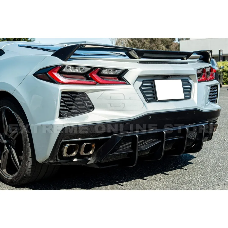 يناسب جميع موديلات قاعدة كورفيت C8 موجودة لعام 2020، مصد خلفي على الطراز الأداء، ناشر سفلي، زوج من البلاستيك ABS