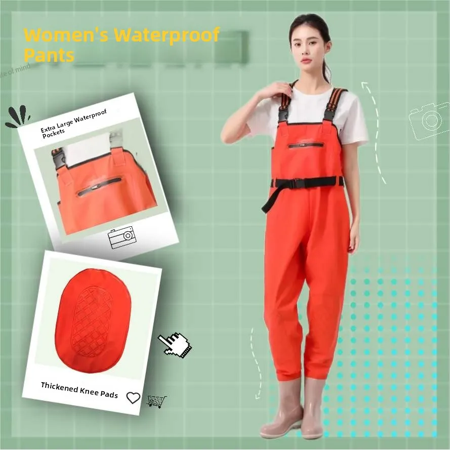 women's-waterproof-overalls-beach-rain-boots-half-length-water-resistant-clothing-for-fishing-and-wading-children's-gear