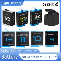 2000mAh Battery For GoPro Hero 12 11 10 9 Li-ion Battery Pack Motion Camera Battery Storage Fast Charger Rechargeable Battery