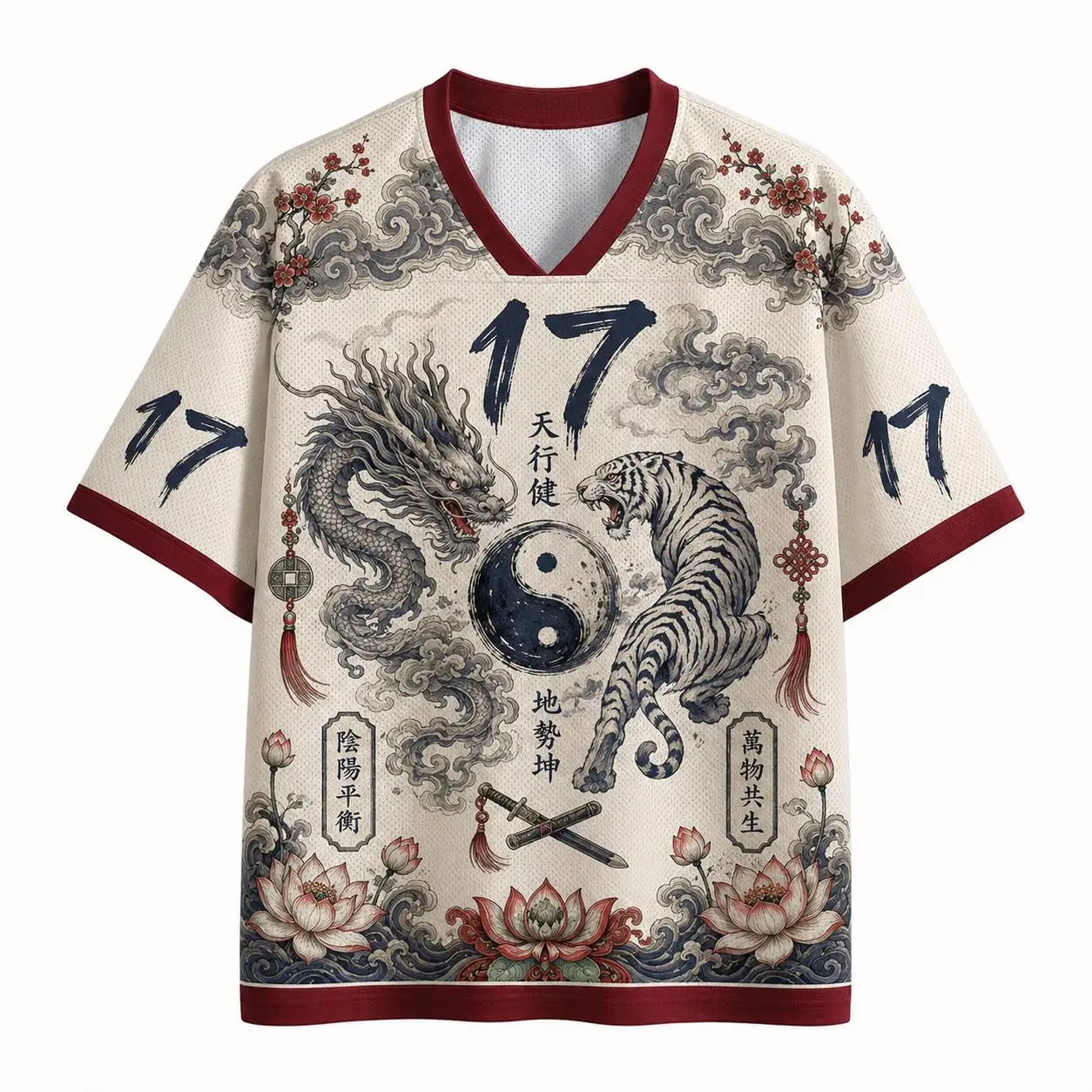 2026 Summer Fashion New Trendy Yin Yang Dragon Tiger Design 3D Printing Outdoor Leisure Fitness Style V-neck T-shirt Large