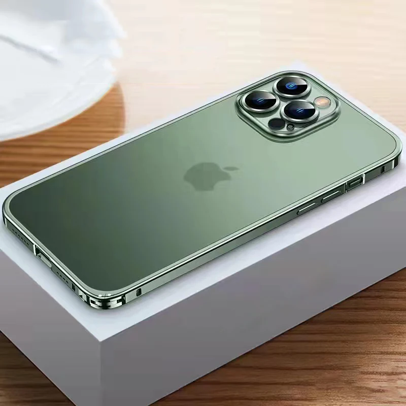 Aluminum Luxury Ultra Thin Metal Case For iPhone 14 13 Pro MAX  12 Pro 11 Pro Bumper Camera Protector Matte PC Transparent Cover