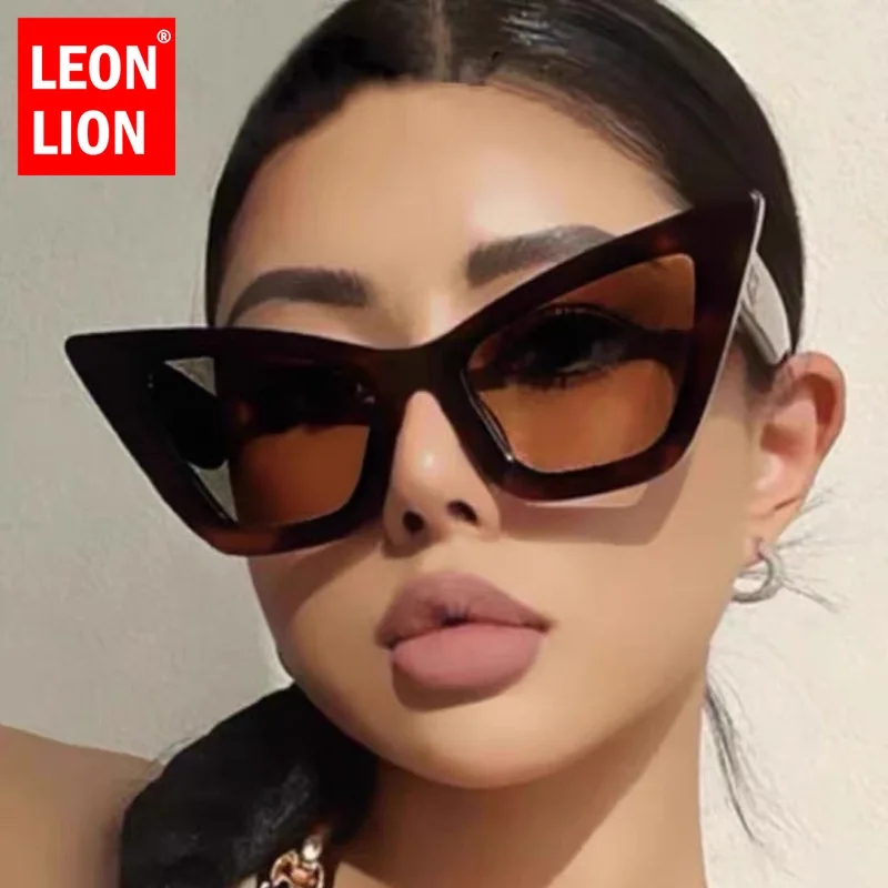 LeonLion Cat Eye 2023 Sunglasses Women Oversized Retro Eyewear Women/Men Stone Markings Luxury Glasses Women Lentes De Sol Mujer