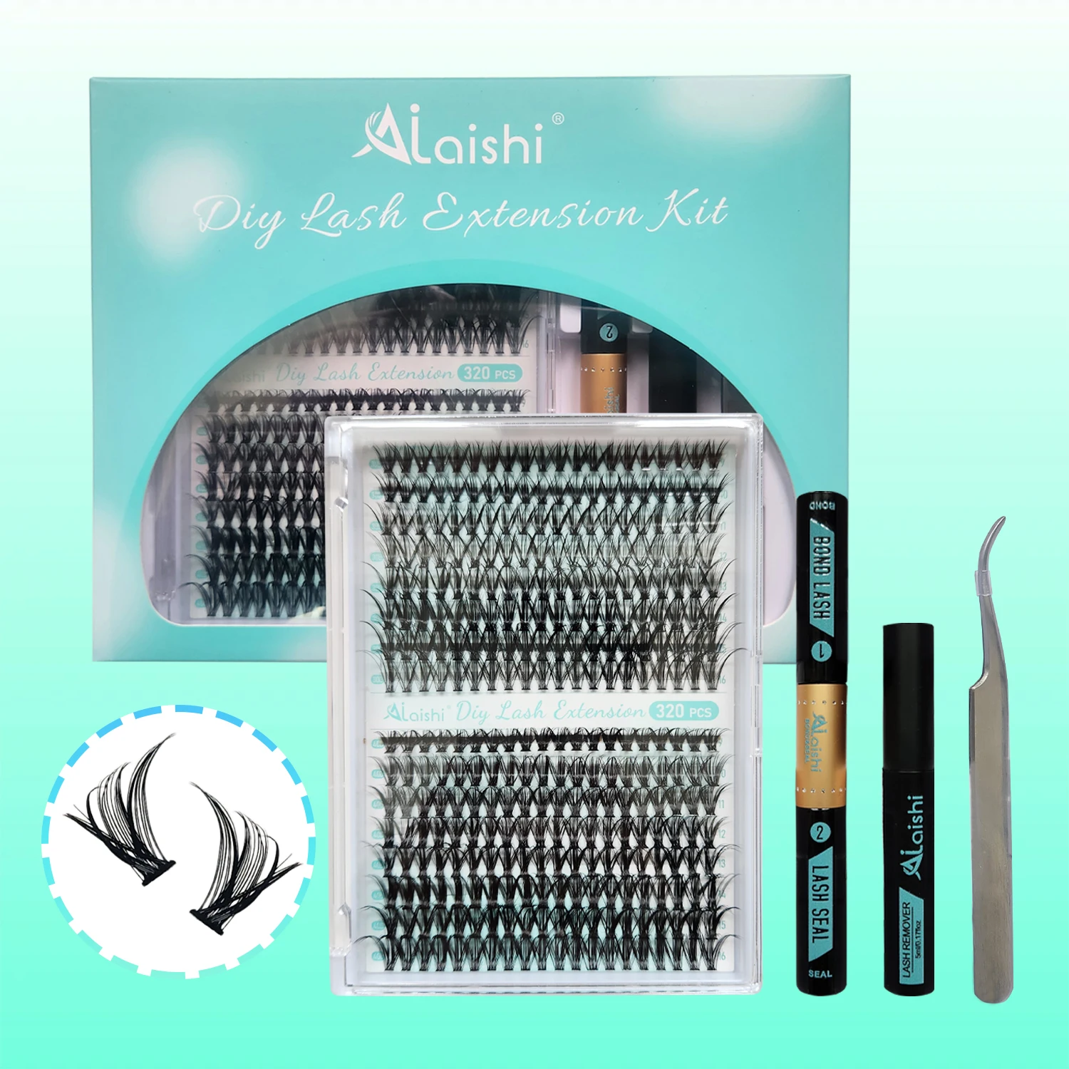 AILAISHI LASH DIY Eyelashes Kit 320pcs Cluster Lashes 30D+40D Waterproof Bond and Seal with Remover Tweezer Premade Fan Lashes